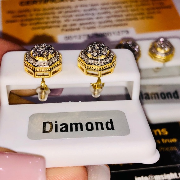 Real diamond earrings, custom designed beautiful gold vermeil natural diamonds - Picture 5 of 6